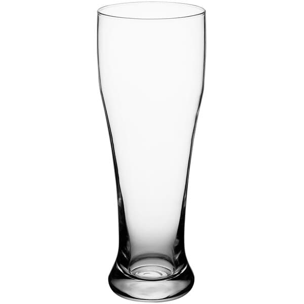 A clear glass Acopa Pilsner Glass.