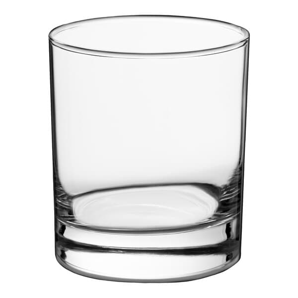 A clear, straight-sided 10 oz. rocks or old fashioned glass.