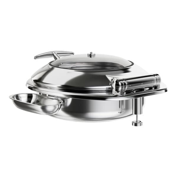 An Acopa stainless steel round chafer with a glass lid.