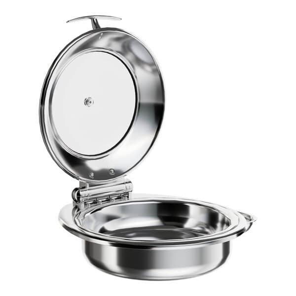An Acopa stainless steel chafing dish with a glass lid.