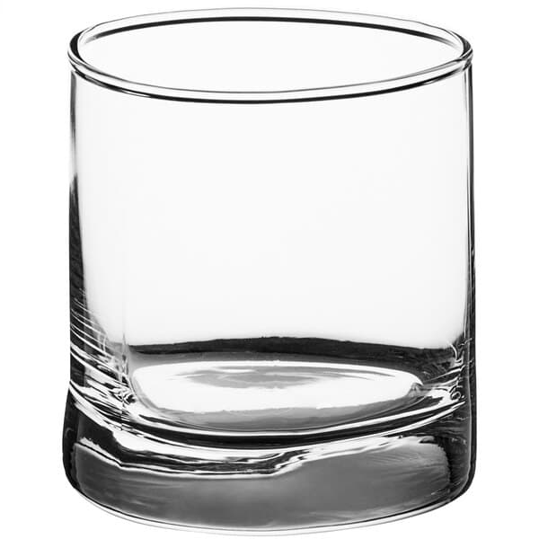 An Acopa Bermuda old fashioned glass with a clear glass and a rim.