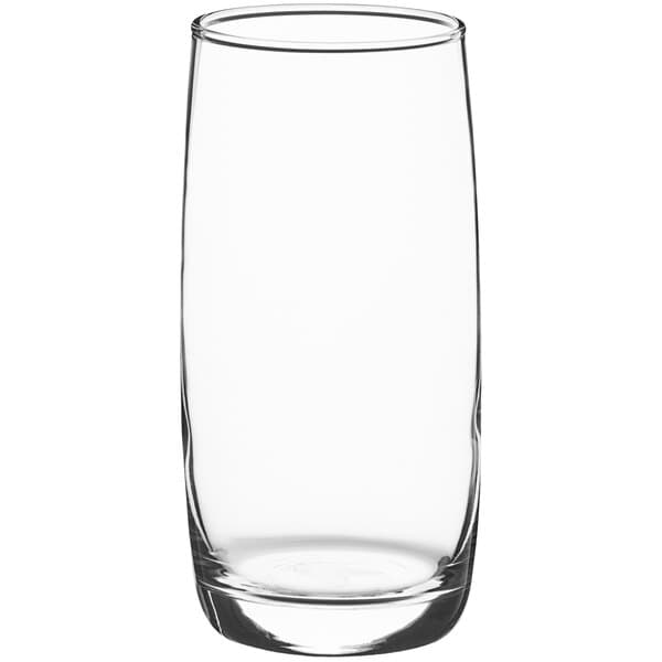 An Acopa 12 oz. beverage glass filled with a clear liquid.
