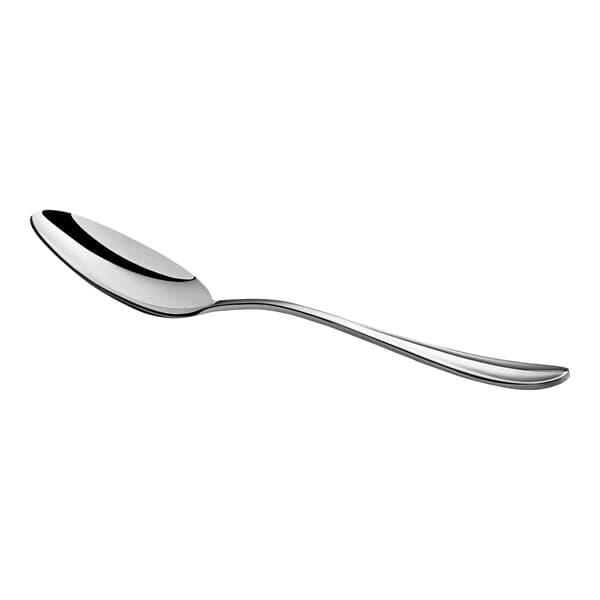 An Acopa Benson stainless steel serving spoon with a silver handle and spoon.