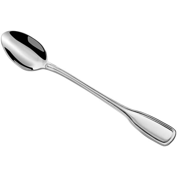 An Acopa Scottdale stainless steel iced tea spoon with a black handle.