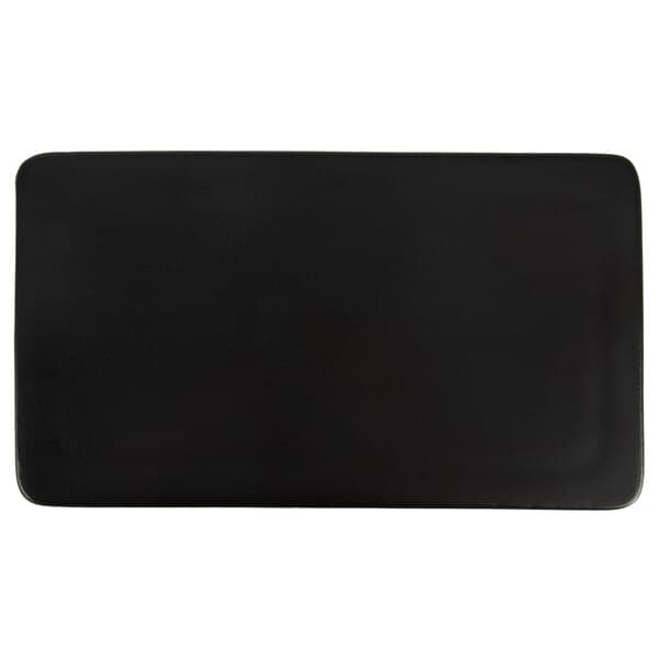 A black rectangular Acopa stoneware plate.