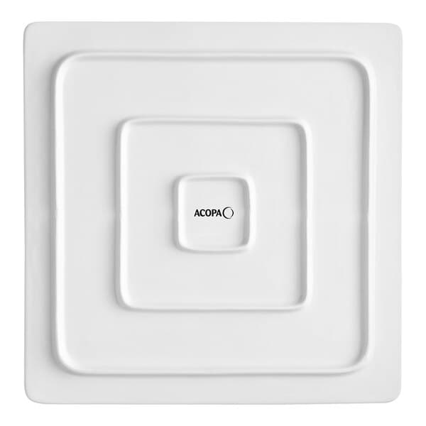 A white square Acopa porcelain plate with a square in the center.