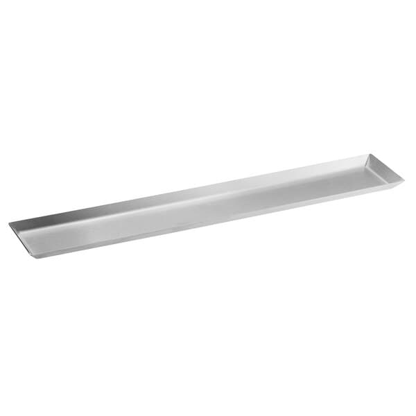 An Acopa rectangular stainless steel tray with angled brim.