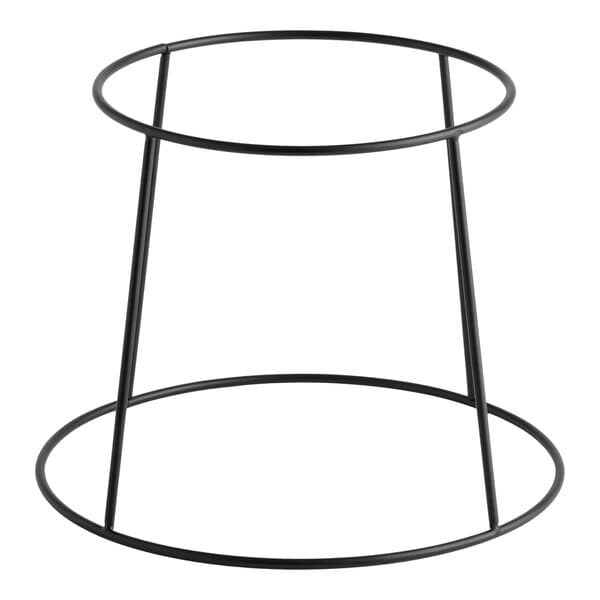 A round black metal display stand with a minimalist open-frame design.