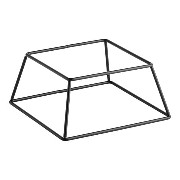 A black metal square display stand with an open geometric design.