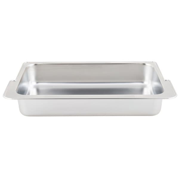 An Acopa stainless steel rectangular water pan with a white border.