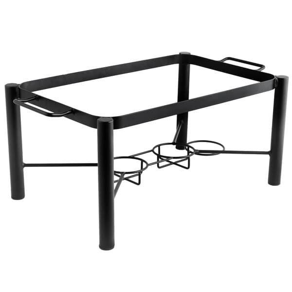 A black metal frame with four legs for an Acopa pillar chafer.
