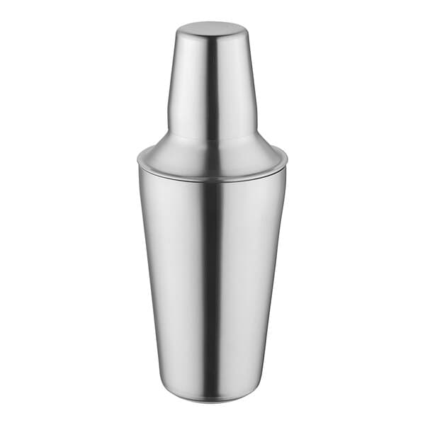 An Acopa stainless steel cocktail shaker with a lid.