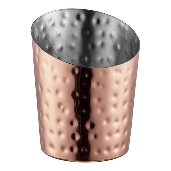 An Acopa copper and stainless steel French fry holder.