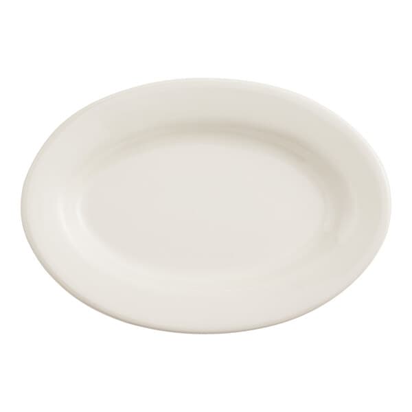 An Acopa ivory stoneware platter with a wide white rim.