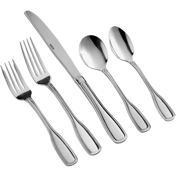 Acopa Scottdale 18/8 Stainless Steel Extra Heavy Weight Flatware set with a fork, spoon, and knife.