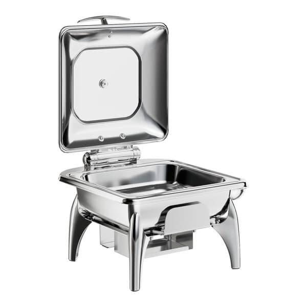 An Acopa stainless steel 2/3 size chafer with a glass lid on a stand.