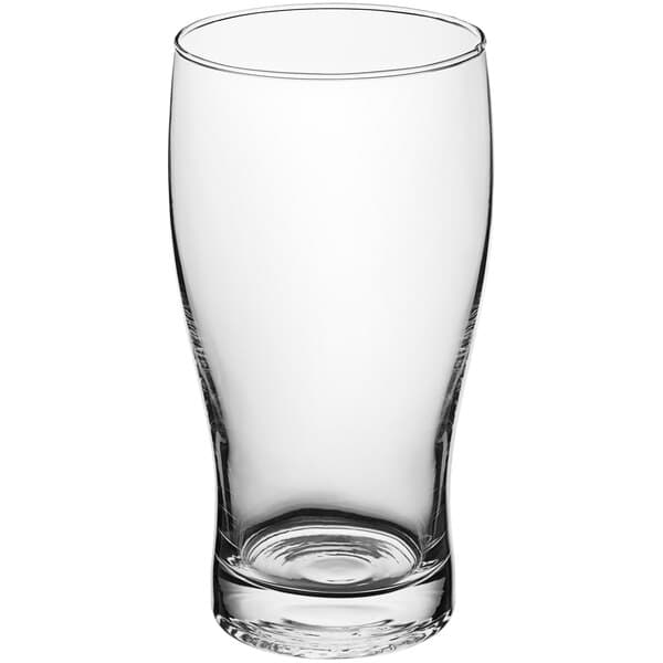 An Acopa pub glass with a clear bottom.