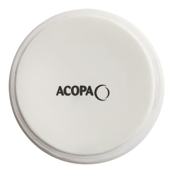 A white round Acopa button with black text.