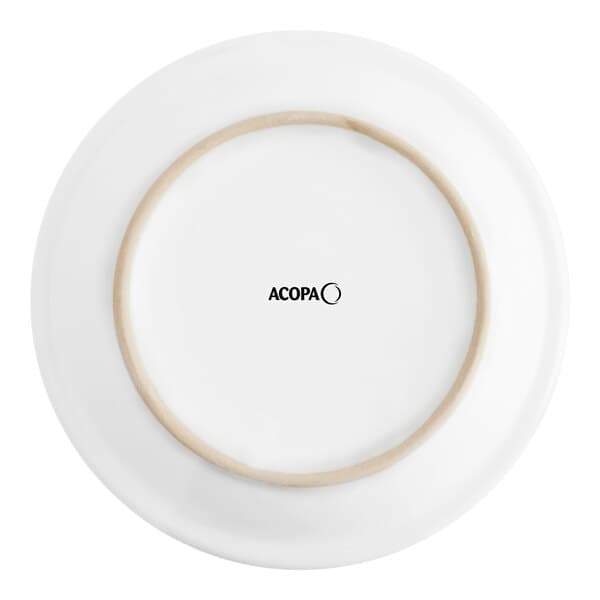 A white plate with a narrow brown rim around it.