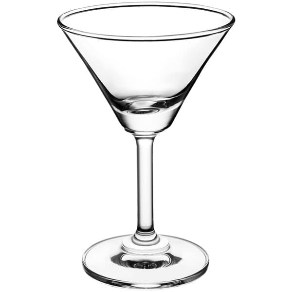 a clear glass with a long stem