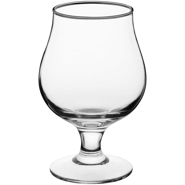 An Acopa Select tulip beer glass with a clear stem.