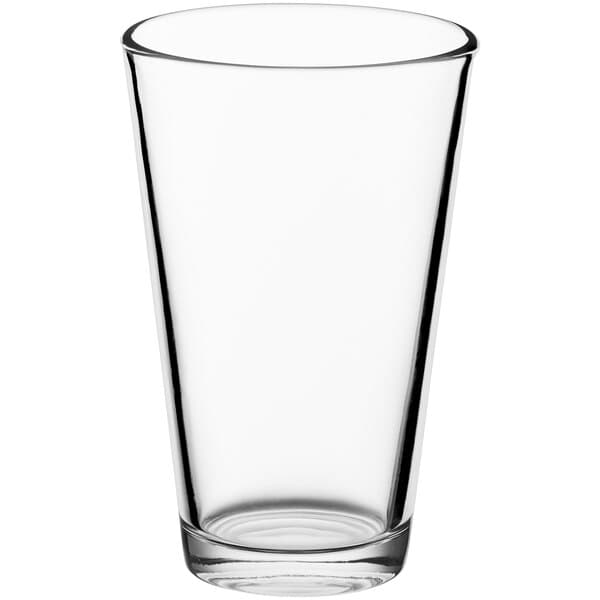 An Acopa highball/beer glass with a clear bottom on a white background.