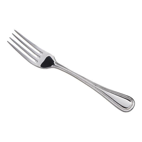 An Acopa stainless steel dinner fork with a silver handle on a white background.