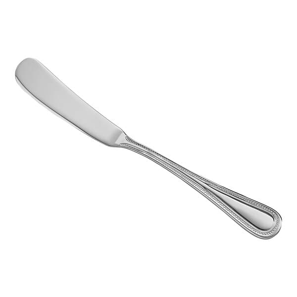 An Acopa Lydia stainless steel butter spreader with a handle.