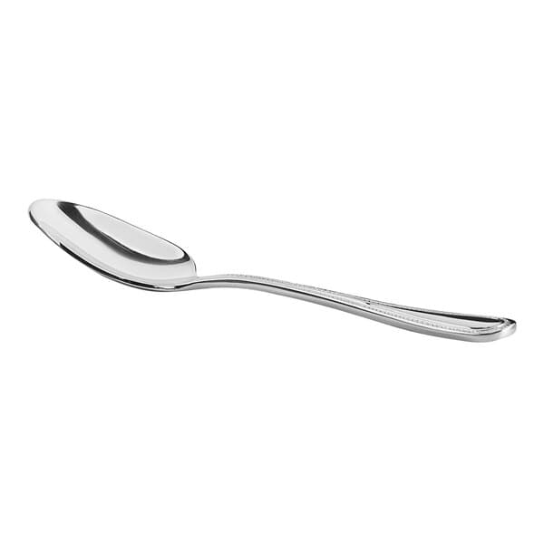 An Acopa stainless steel demitasse spoon with a silver handle.