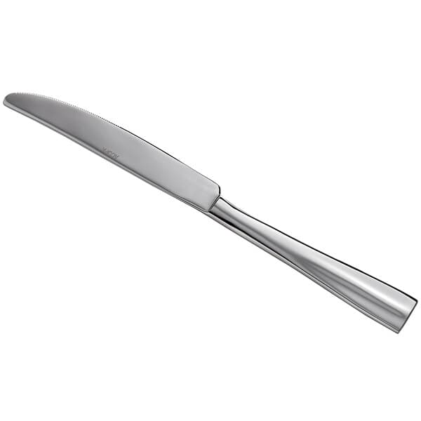 An Acopa stainless steel dinner knife with a silver handle.