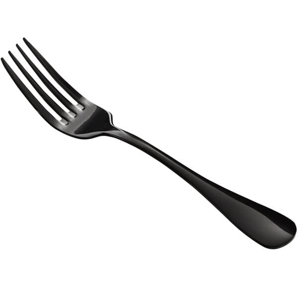 An Acopa Vernon stainless steel dinner fork with a black handle.