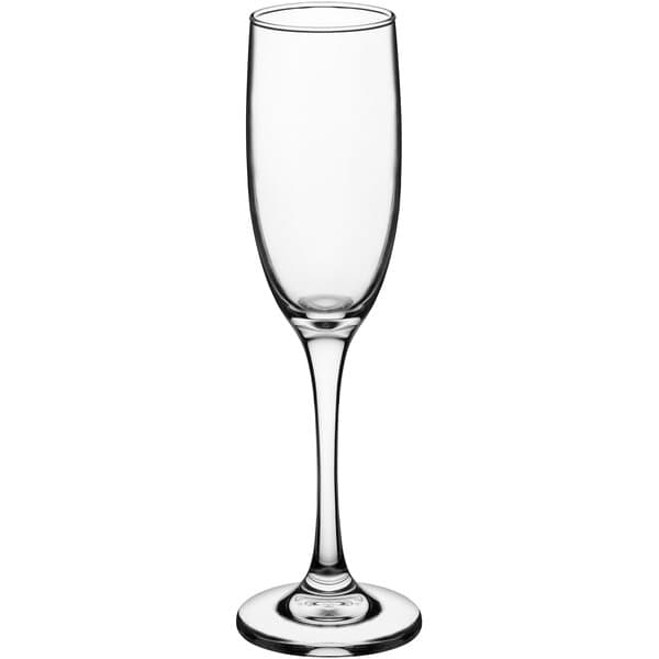An Acopa tall flute wine glass on a white background.