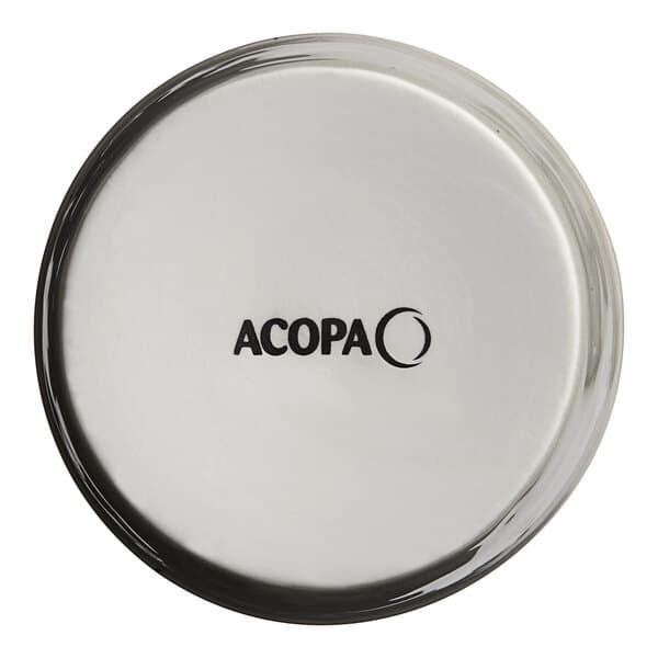 A white bowl with black text that says "Acopa" on it.