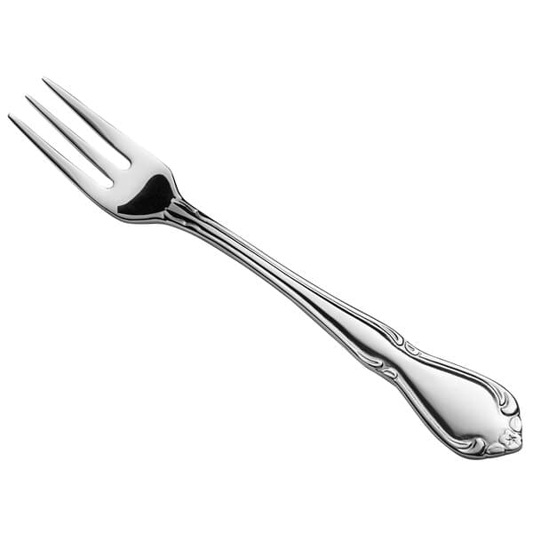 a silver fork on a white background