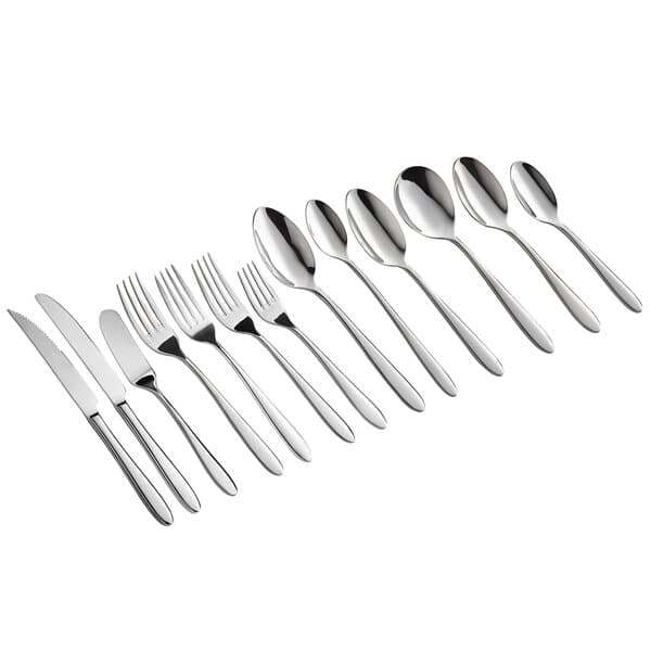 A close-up of a row of Acopa Remy stainless steel dinner forks.