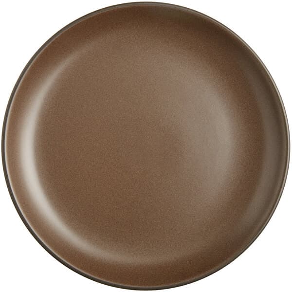 An Acopa Embers hickory brown matte coupe stoneware plate.