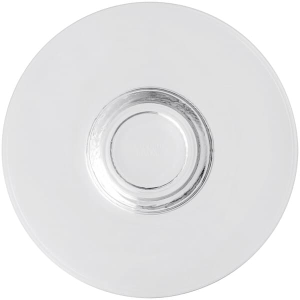 An Acopa white saucer with a circular rim.