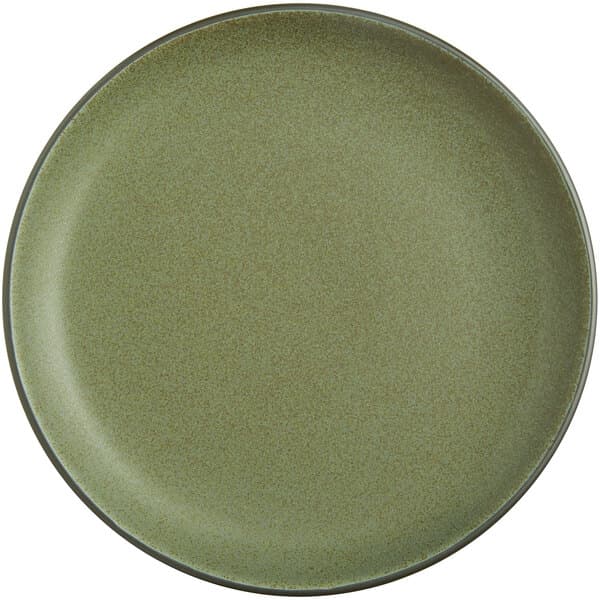 A close up of an Acopa Moss Green Matte Coupe plate.
