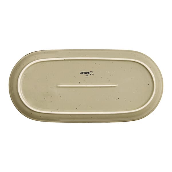 An oblong granite gray stoneware coupe platter.