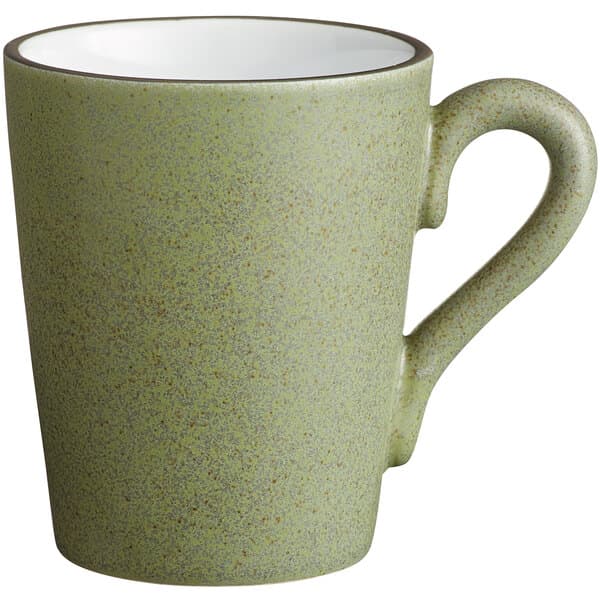 An Acopa Embers moss green stoneware mug with a handle.