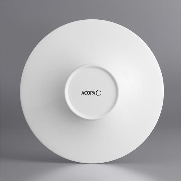 An Acopa Liana bright white porcelain pasta bowl with embossed lines.