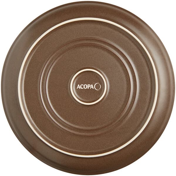 A brown Acopa coupe plate with a brown rim.