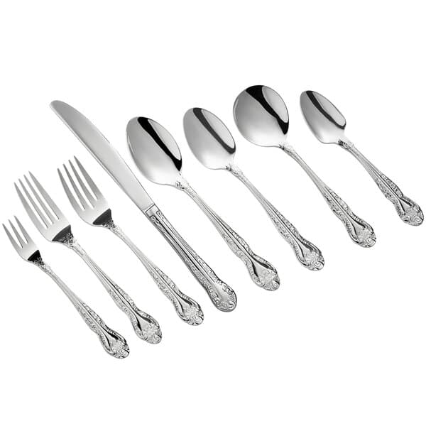A close-up of a set of Acopa Capulet stainless steel teaspoons.