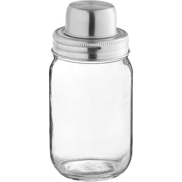 An Acopa glass mason jar with a metal top.