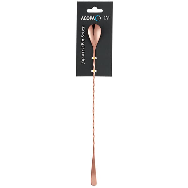 An Acopa copper Japanese bar spoon with a handle.