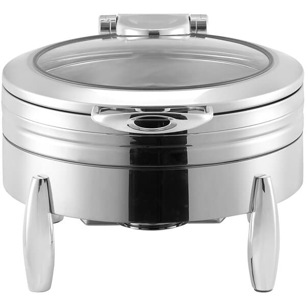 An Acopa Manchester stainless steel chafer with a glass lid.