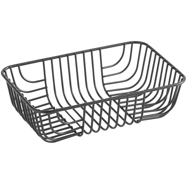 A black wire Acopa rectangular basket with handles.