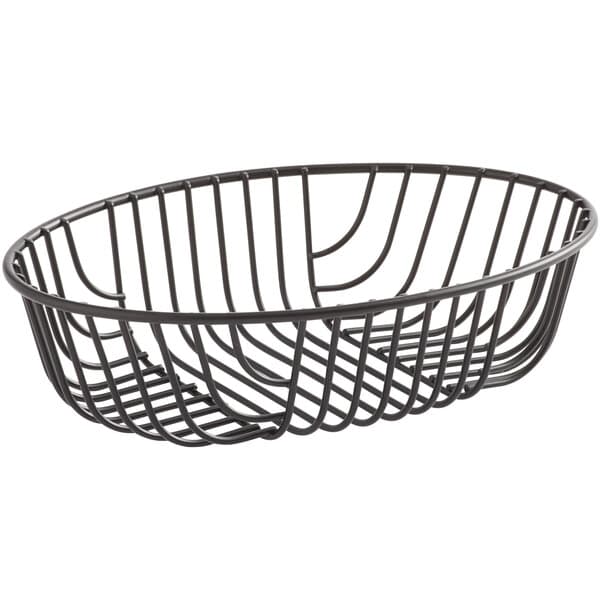 An Acopa black metal wire basket with a handle.
