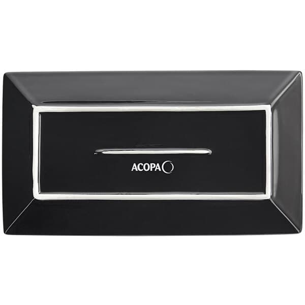 A black rectangular stoneware platter with a glossy finish.