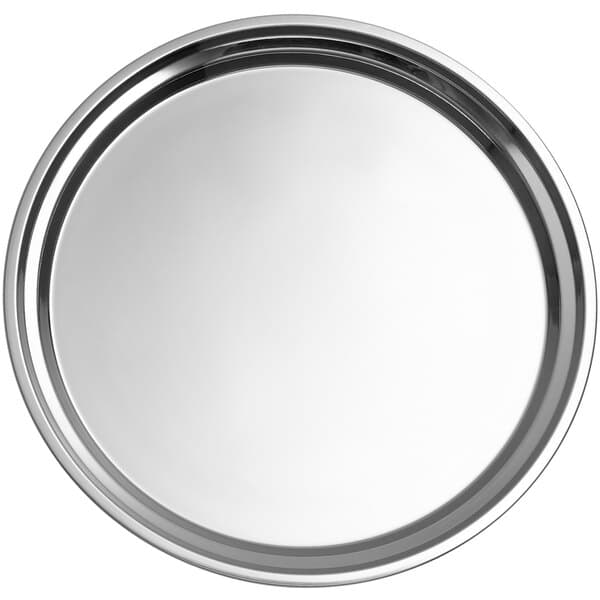 An Acopa round stainless steel catering tray.